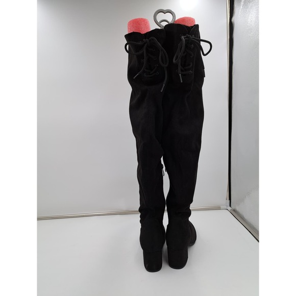 Dream Pairs Black Faux Suede Low Heel Over The Knee Comfort Round Toe Boots 6.5 - Picture 7 of 11
